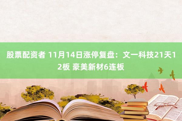 股票配资者 11月14日涨停复盘：文一科技21天12板 豪美新材6连板